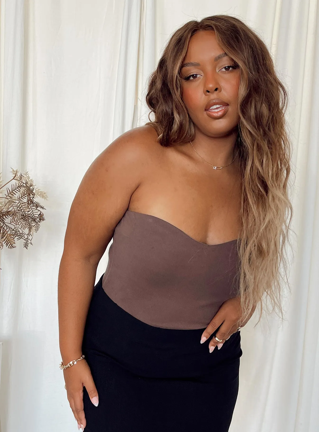 Wedding Picnic Work Hot Aston Strapless Bodysuit Brown Curve
