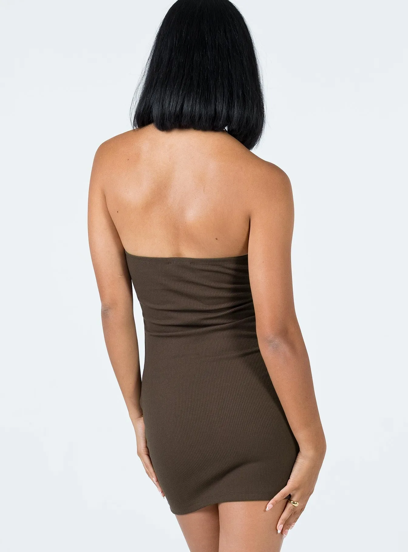 Becca Strapless Mini Dress Brown Look Hot