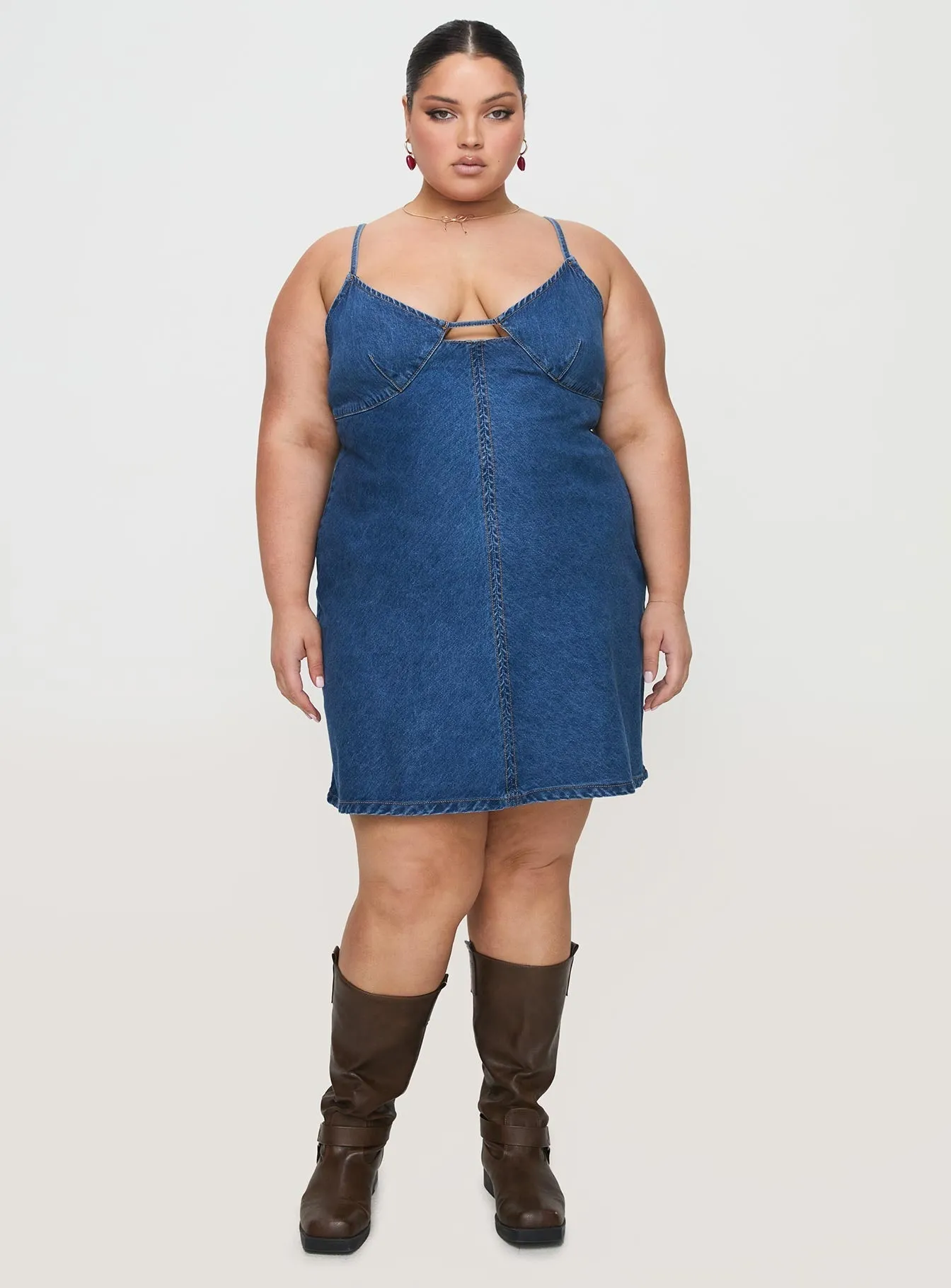 Chic Wear Arwen Denim Mini Dress Blue Curve
