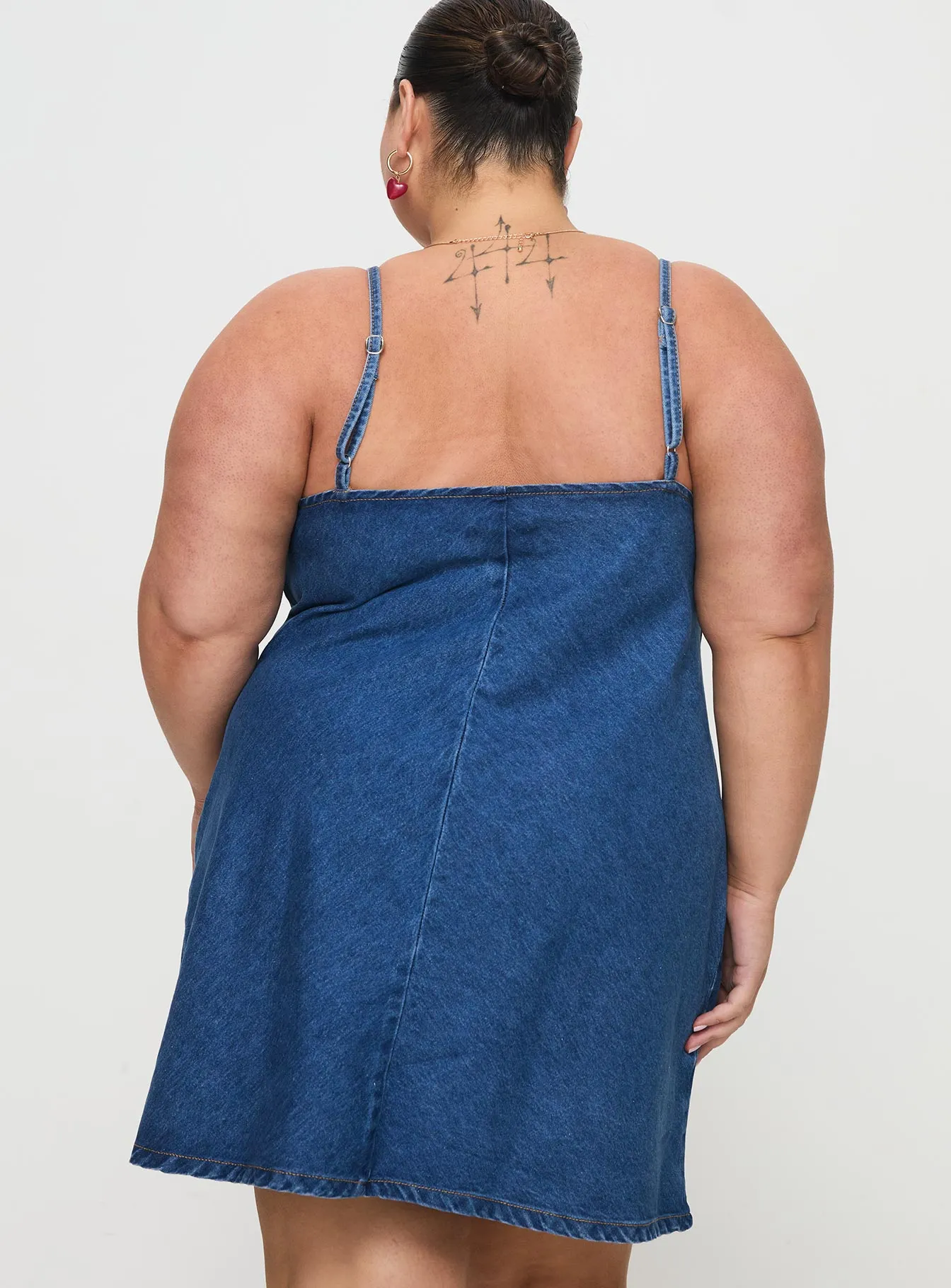 Arwen Denim Mini Dress Blue Curve Bold statement dress Stage Hot