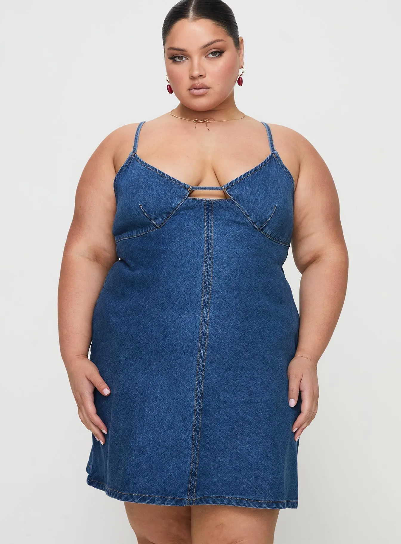 Adaptive Sizing System Self Spice Arwen Denim Mini Dress Blue Curve