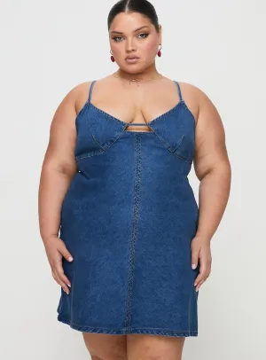 Adaptive Sizing System Self Spice Arwen Denim Mini Dress Blue Curve