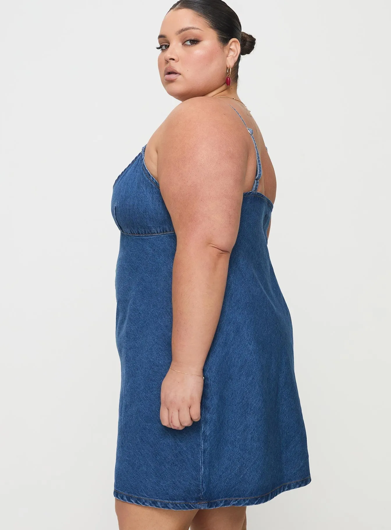 Bright sun dress Breathable fabric Arwen Denim Mini Dress Blue Curve
