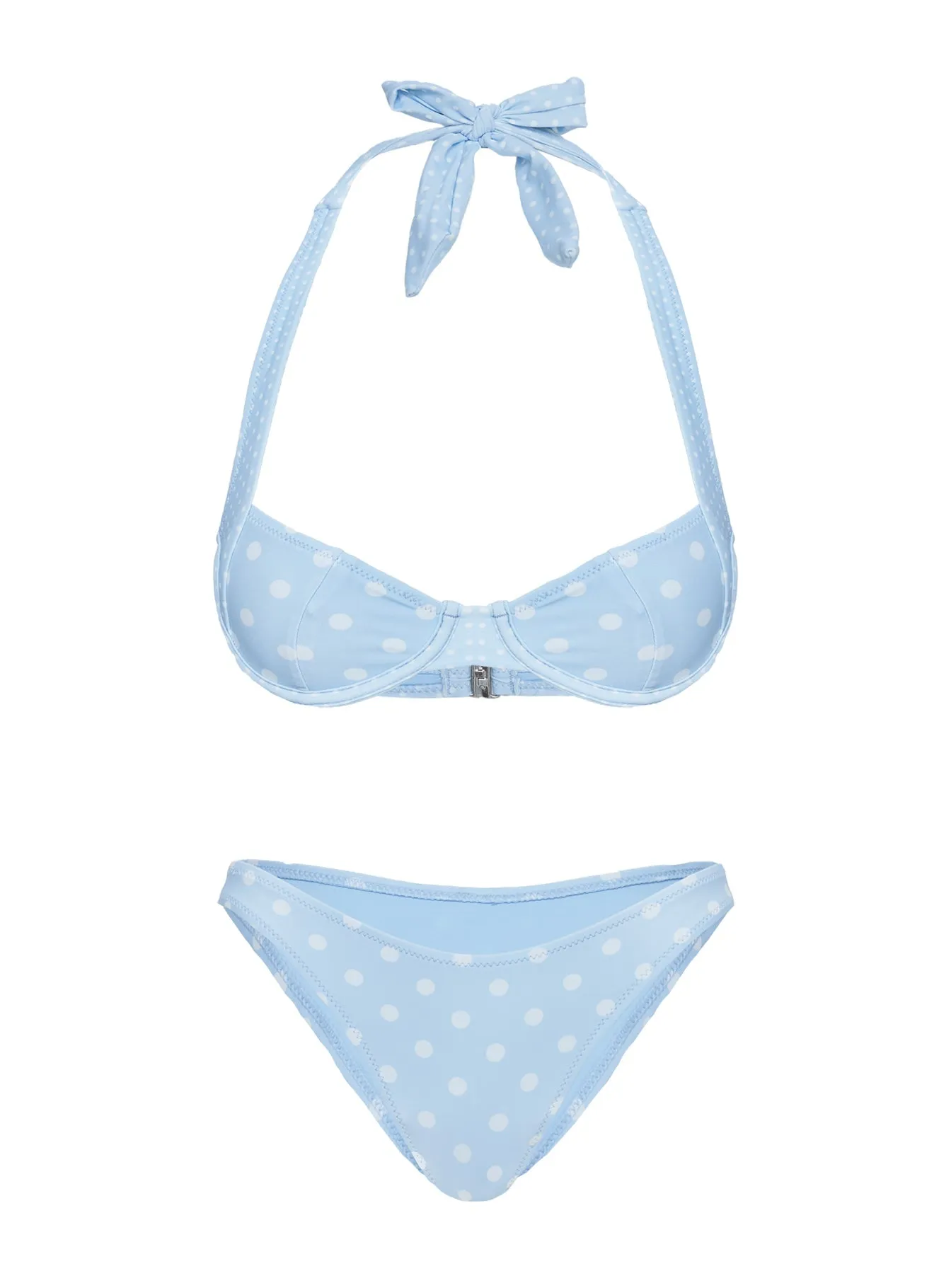 Adjustable Ties Design Layered Support System Ellie High Cut Cheeky Bikini Bottoms Blue / Polka Dot