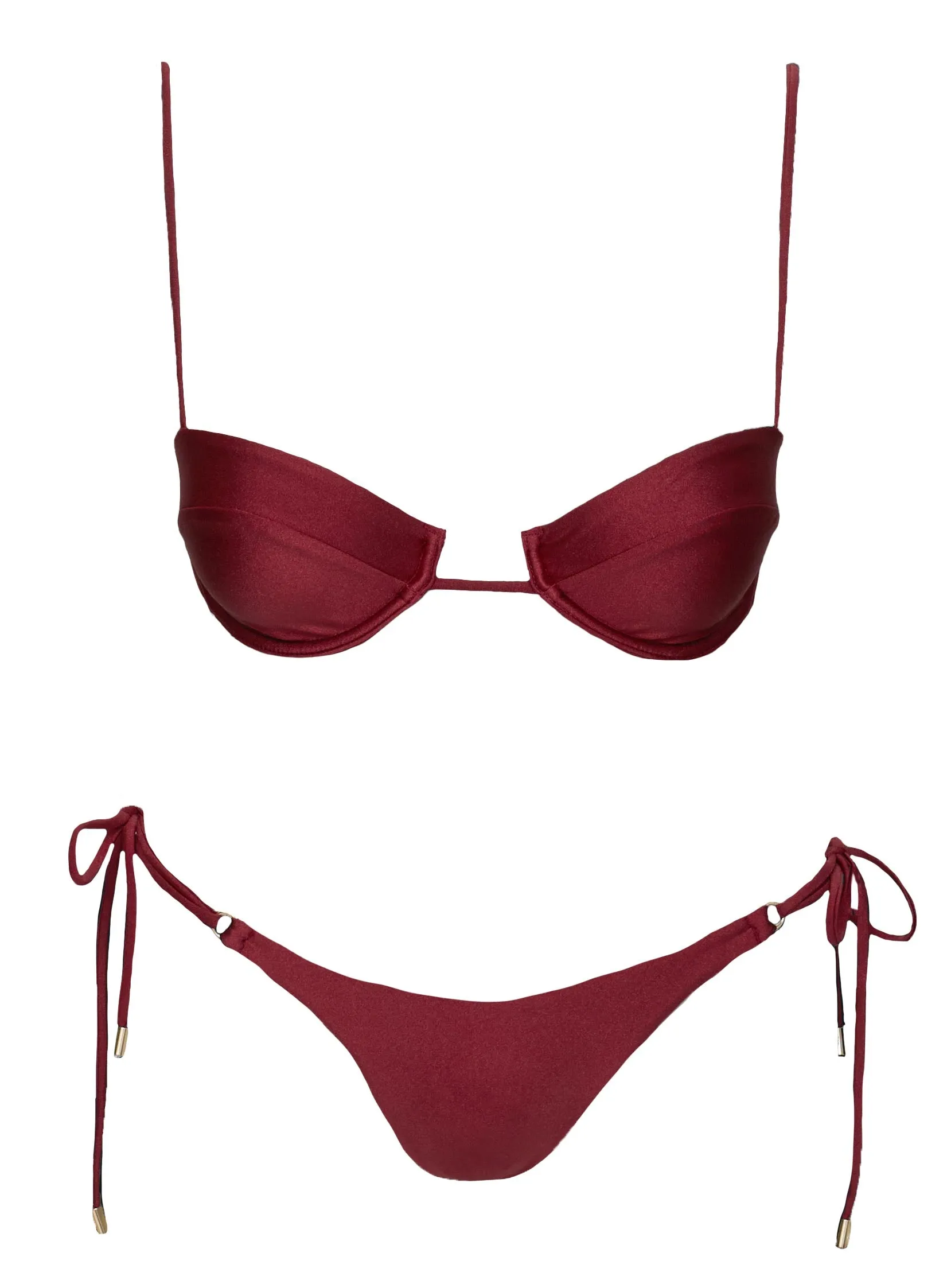 Presson Shine Underwire Bikini Top Burgundy Comfortable Elastic Band Thermal Regulating Layer