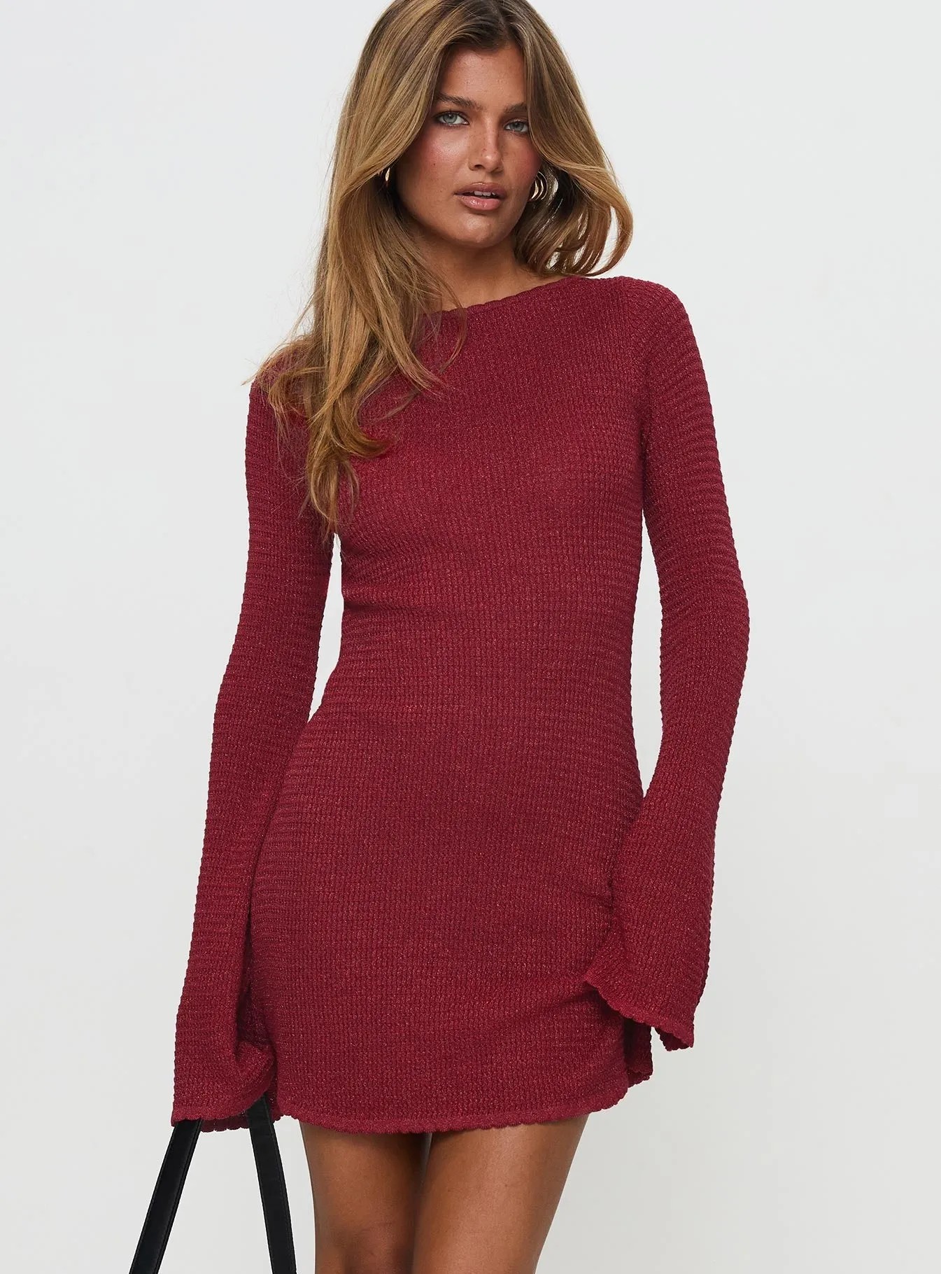 Rhapsody Long Sleeve Knit Mini Dress Red Stage Glow