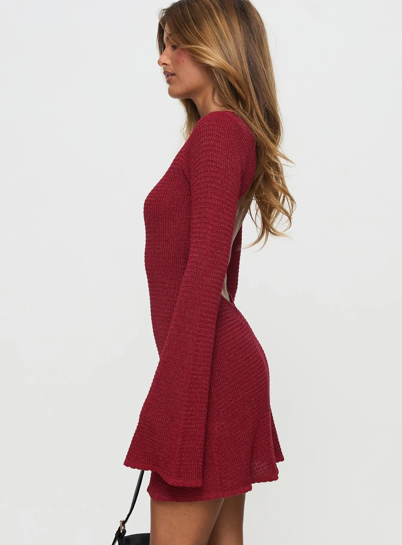 Trendy weekend dress Bold Beauty Rhapsody Long Sleeve Knit Mini Dress Red