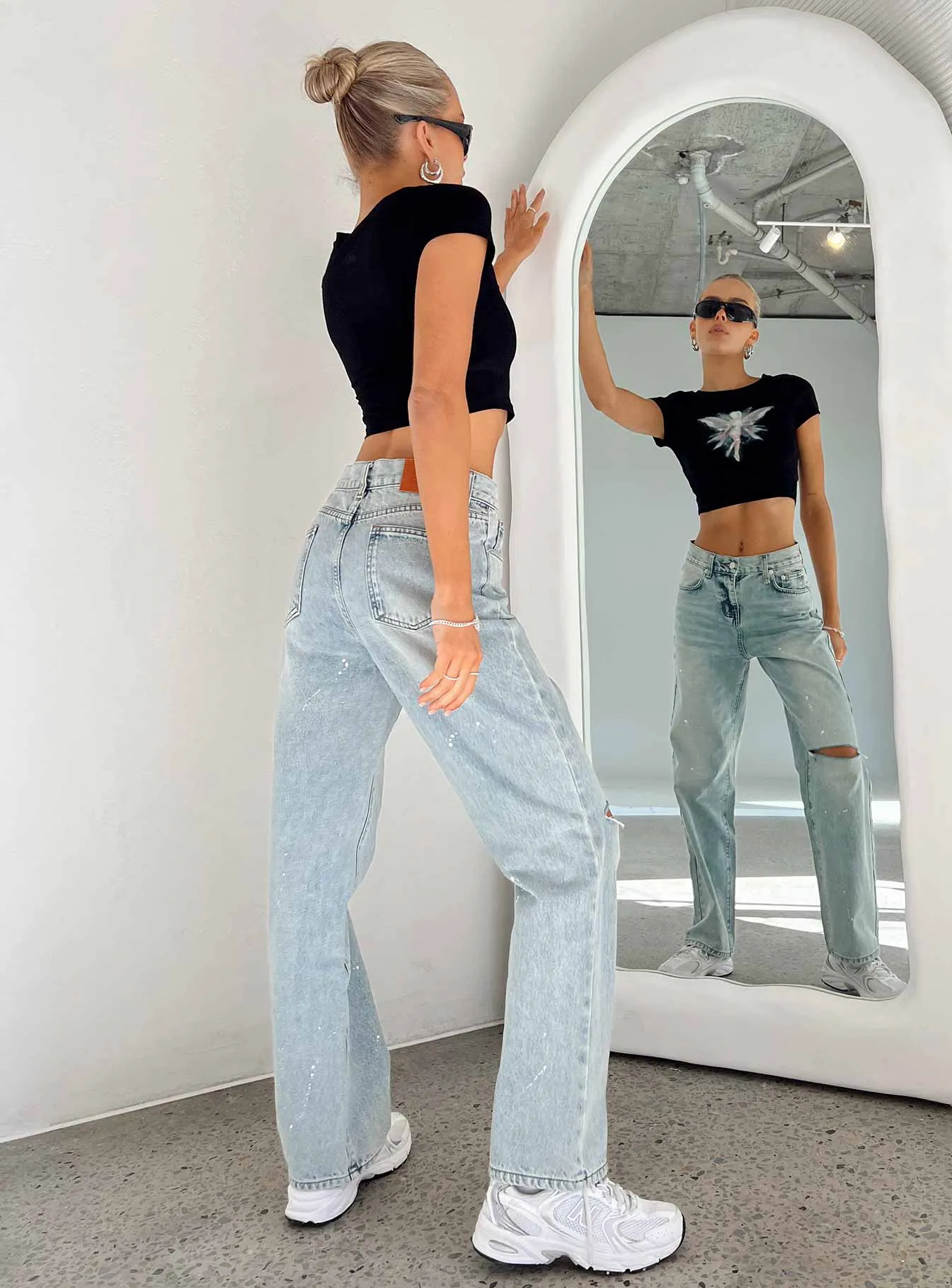 Style Focus Buleen Straight Leg Ripped Jeans Light Wash Denim