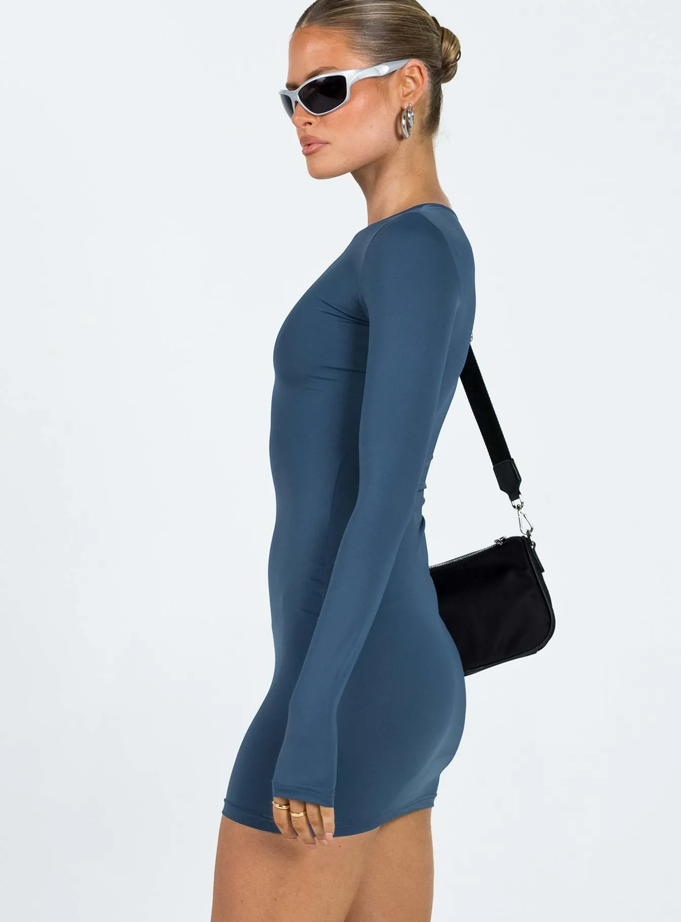 Farro Long Sleeve Mini Dress Navy Pop Rush
