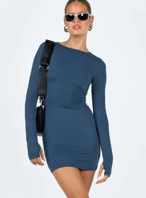 Farro Long Sleeve Mini Dress Navy Flexible Waistband