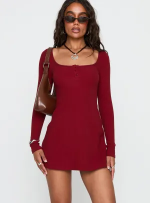 Baseline Long Sleeve Rib Mini Dress Red Stage Hot