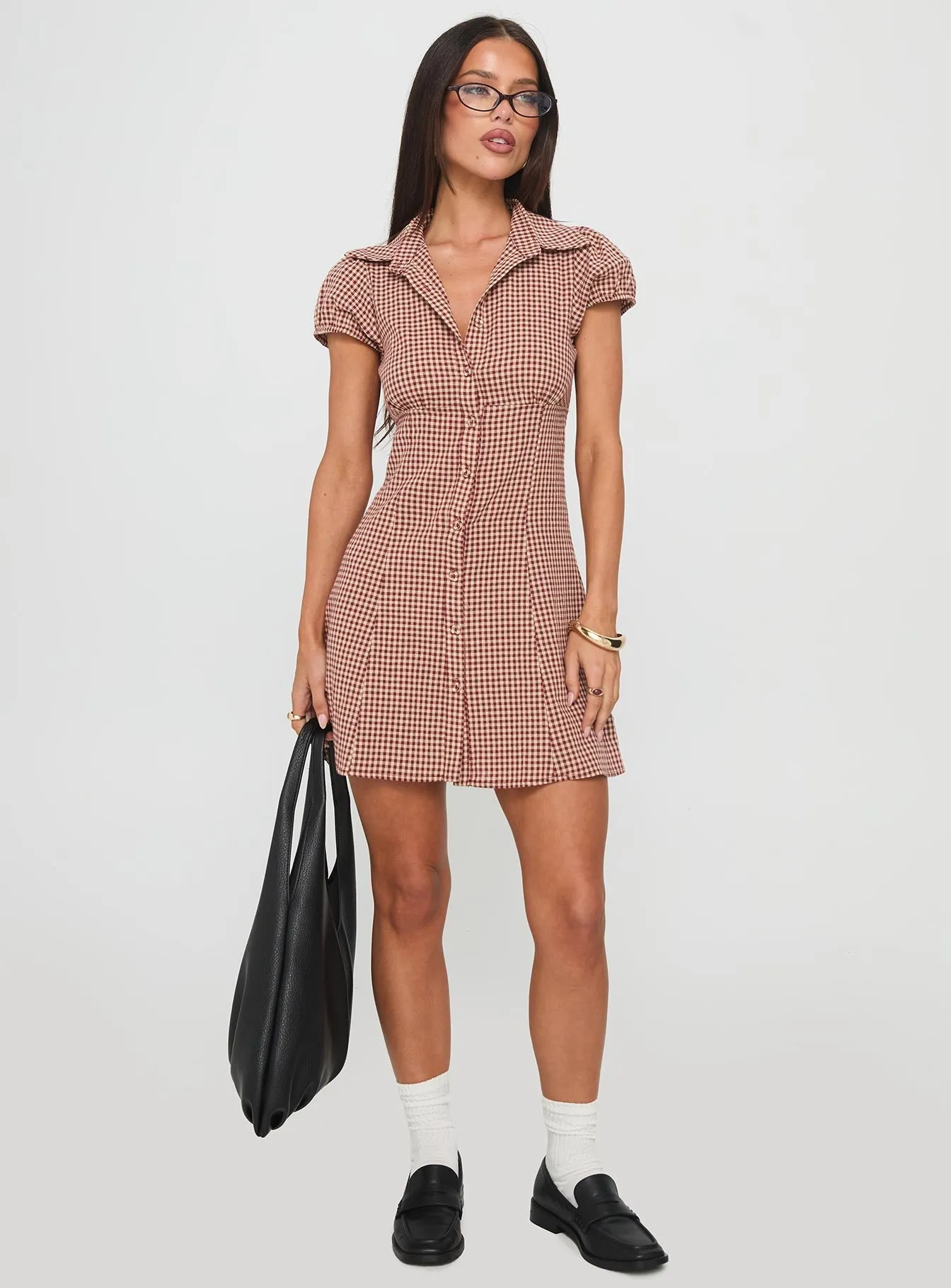 Hot Star Kavira Tie Bust Shirt Dress Red Gingham