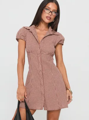 Kavira Tie Bust Shirt Dress Red Gingham Easy Wear Flash Hot