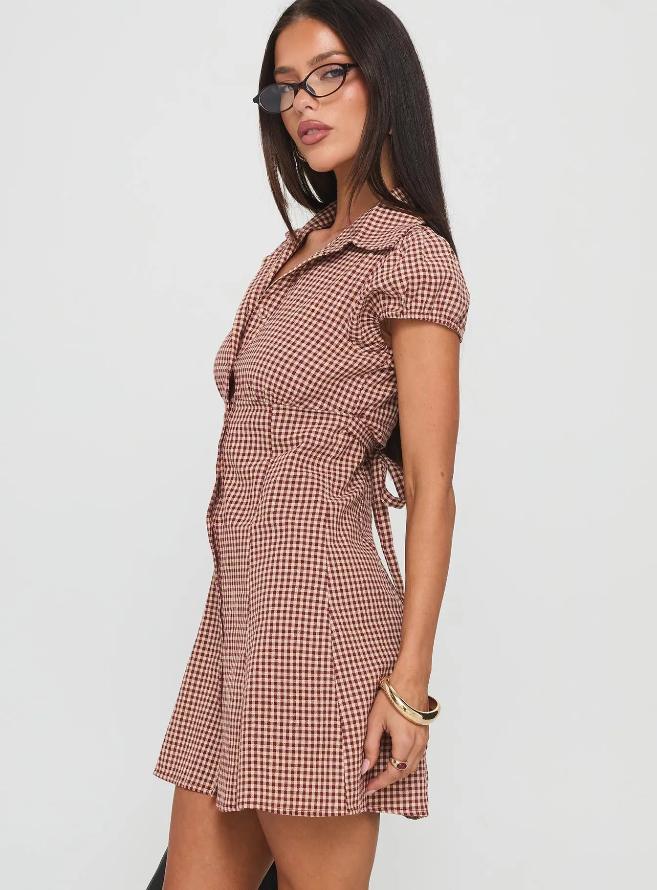 Fresh Prints Kavira Tie Bust Shirt Dress Red Gingham
