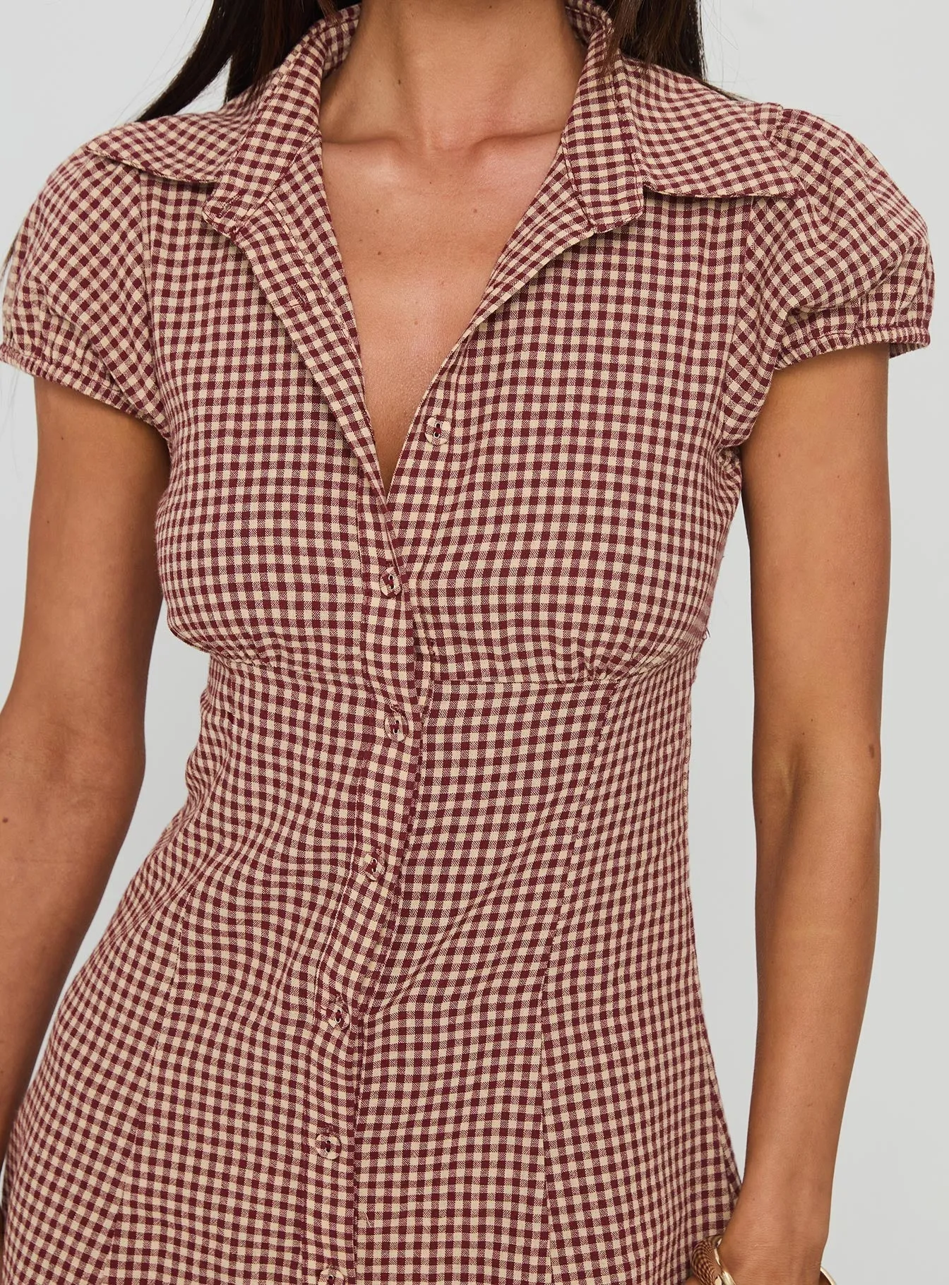 Relaxed Silhouette Bar Scene Kavira Tie Bust Shirt Dress Red Gingham