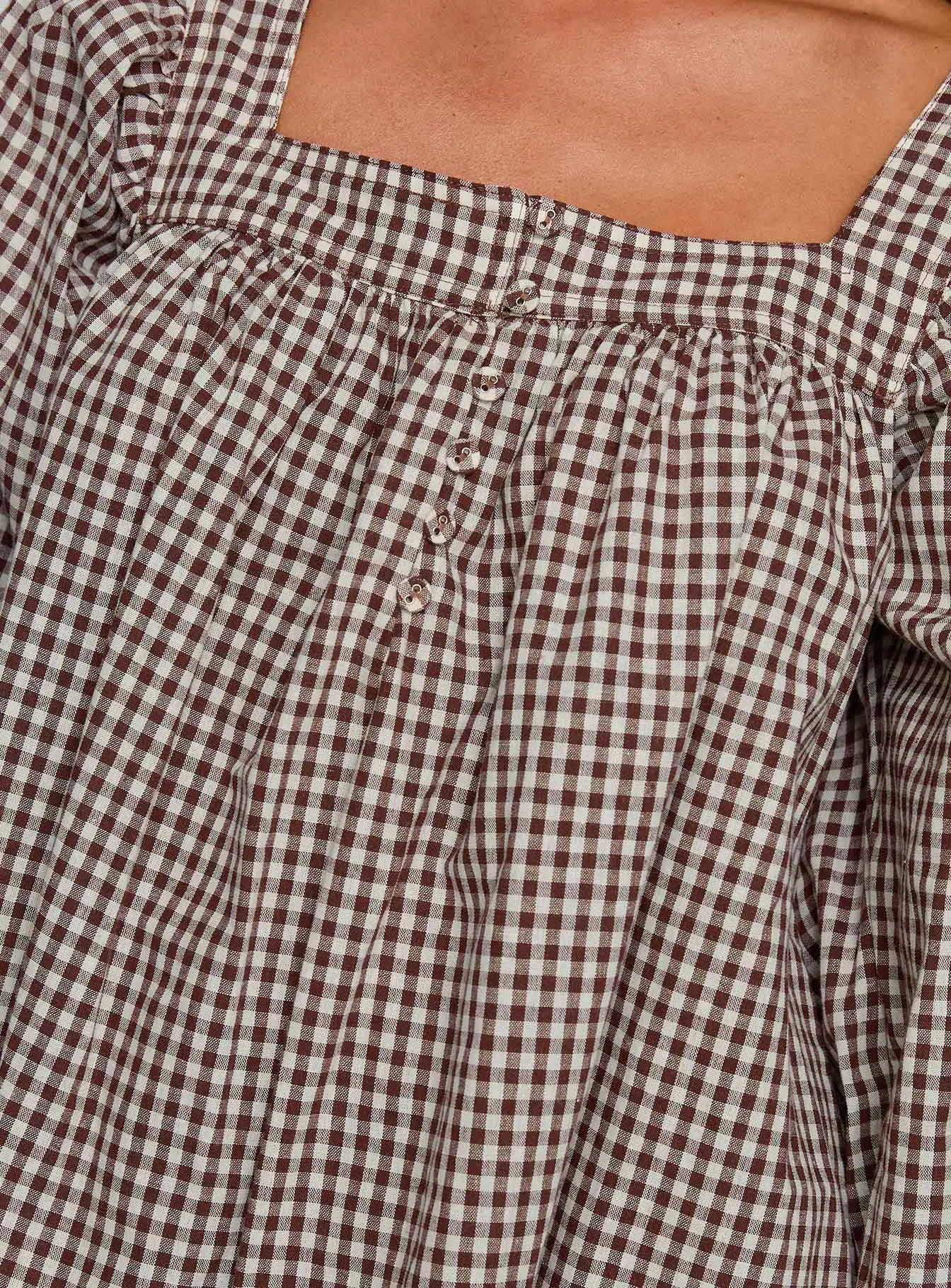 Lilibet Long Sleeve Mini Dress Brown Check Comfortable and breezy mini Hidden Pocket Design