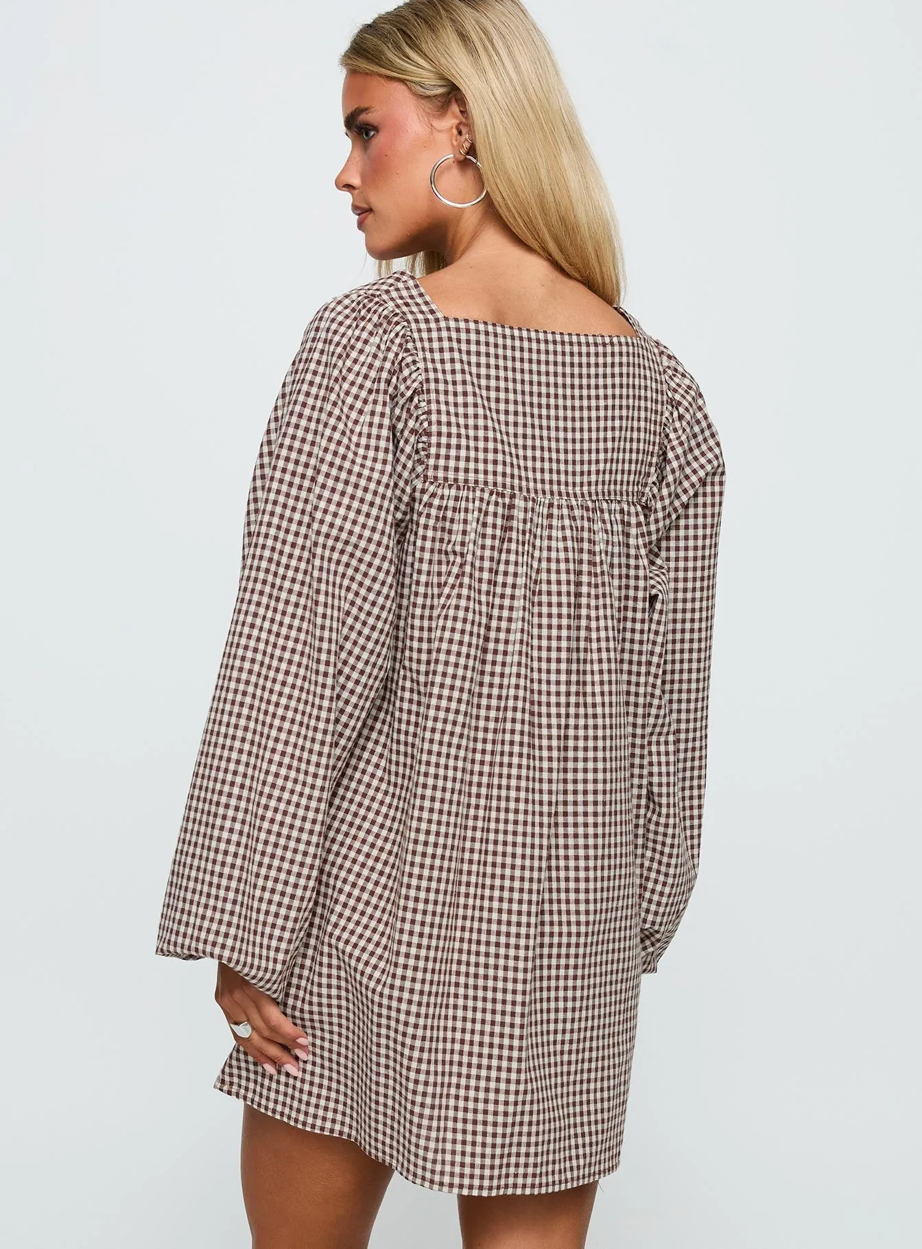 Lilibet Long Sleeve Mini Dress Brown Check Modern and sleek mini High Breathability