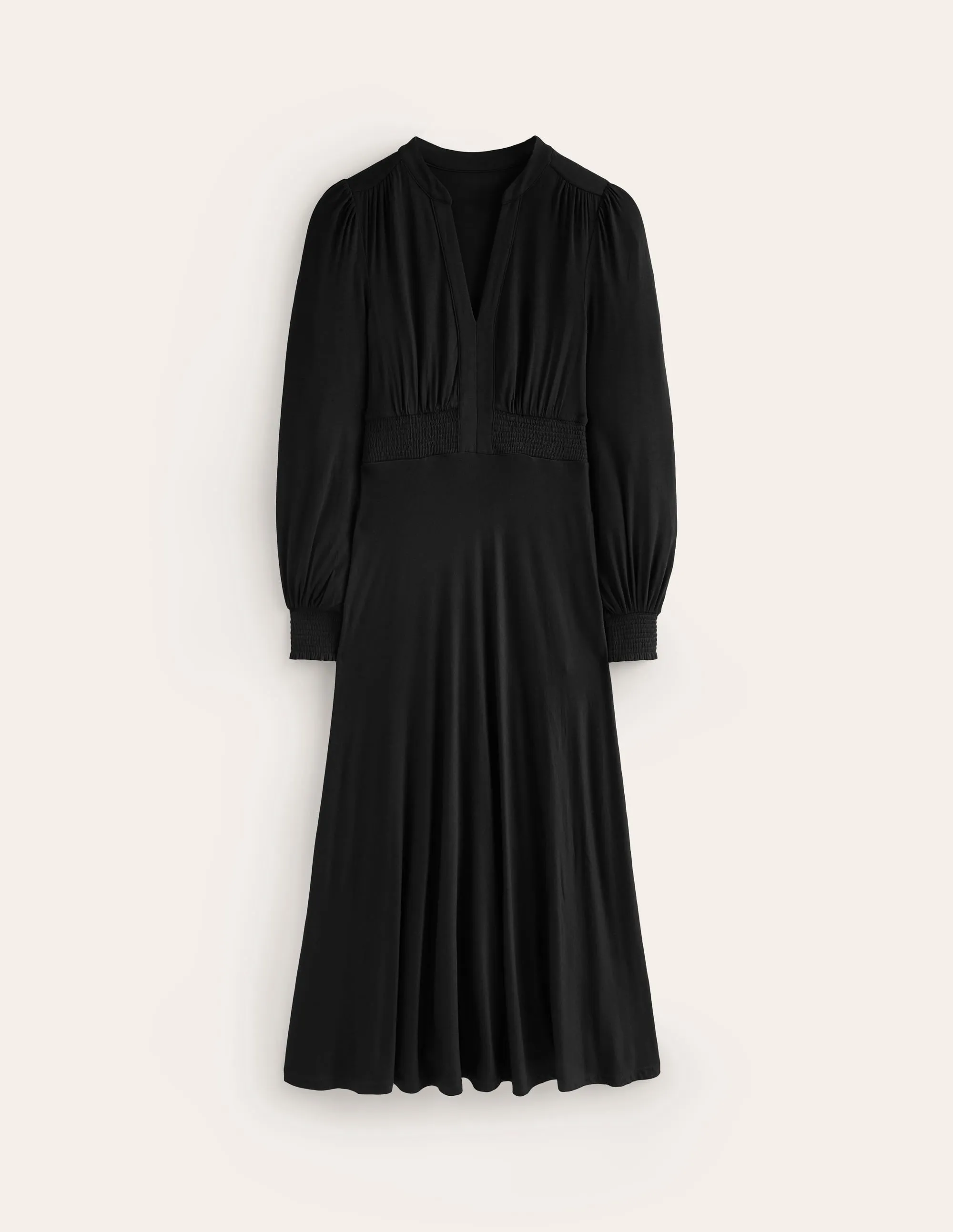 Ivy Smocked Midi Dress-Black Fashionable Fit