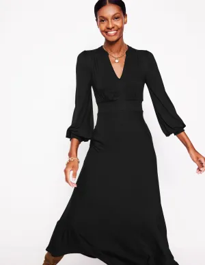 Summer Picnic Ivy Smocked Midi Dress-Black