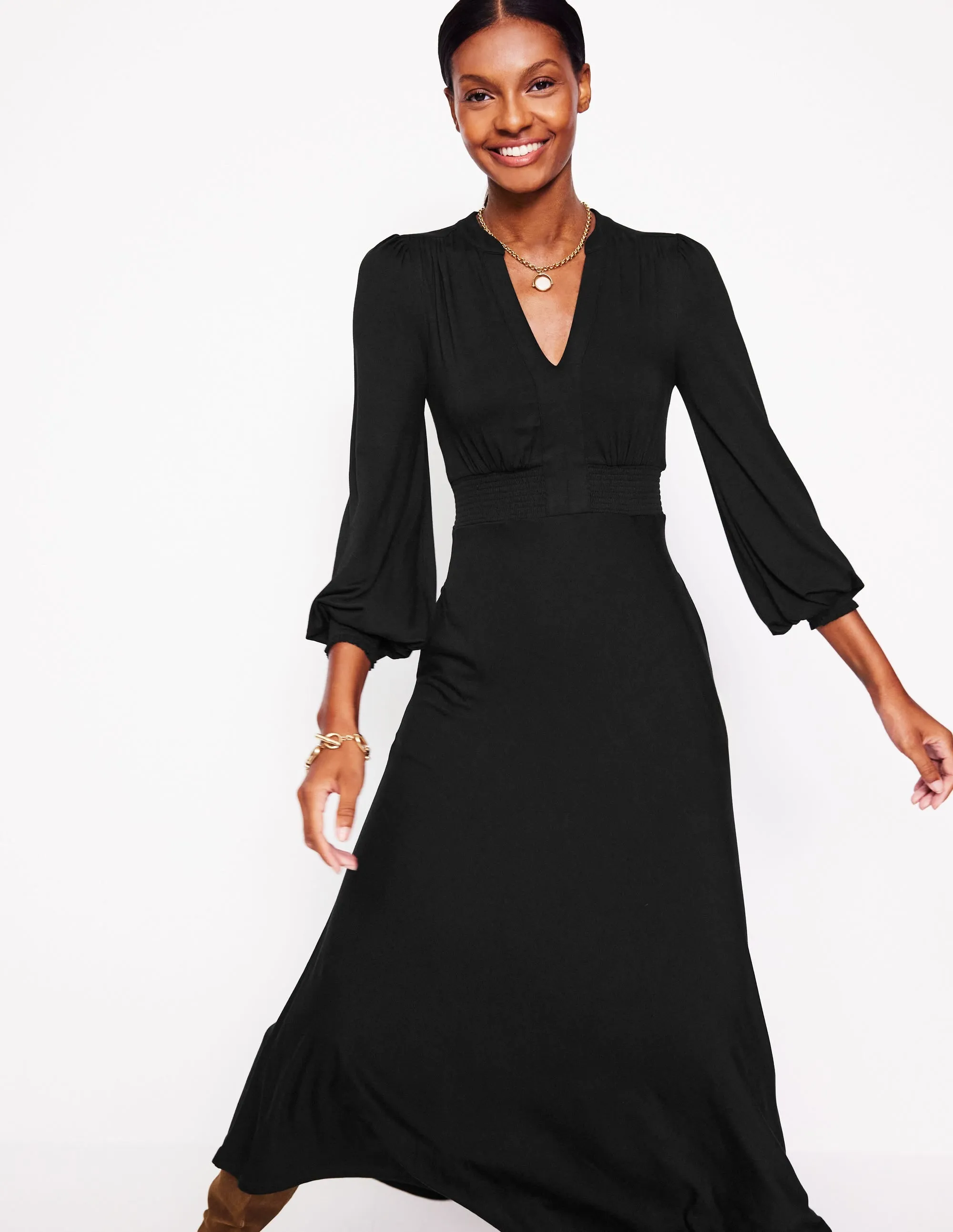 Summer Picnic Ivy Smocked Midi Dress-Black