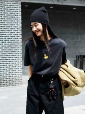 HOT SALE Ribbed Collar Cartoon T-shirt Classic Color
