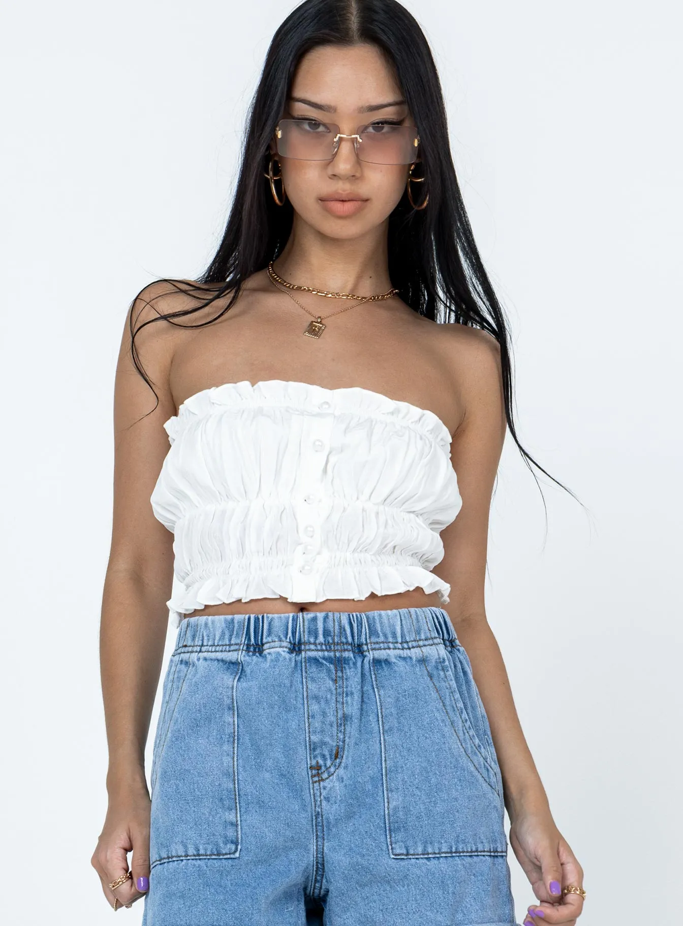 AdjustableHem Janey Strapless Top White