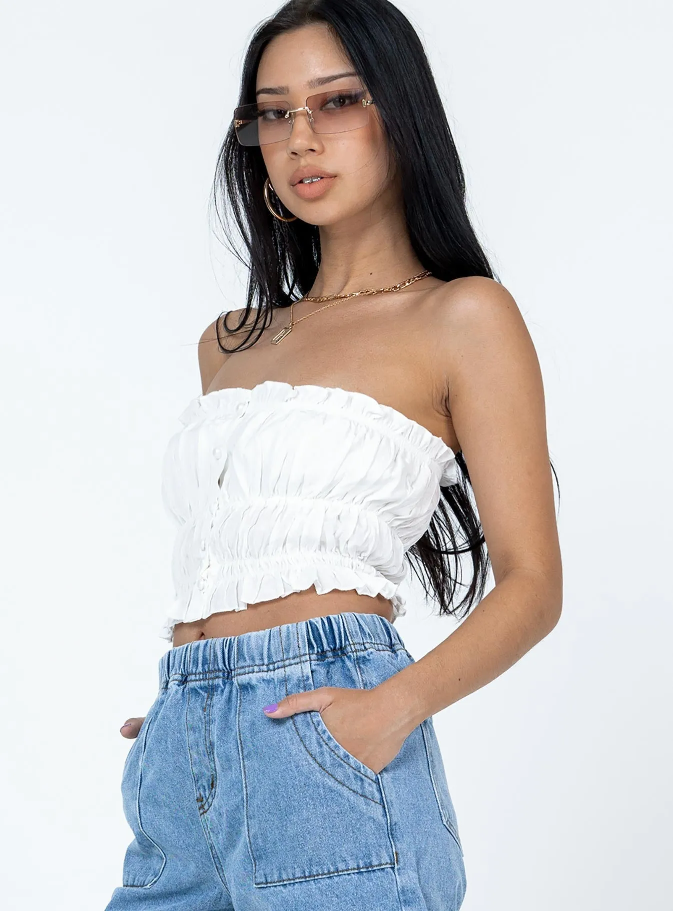 VersatileLayering Janey Strapless Top White