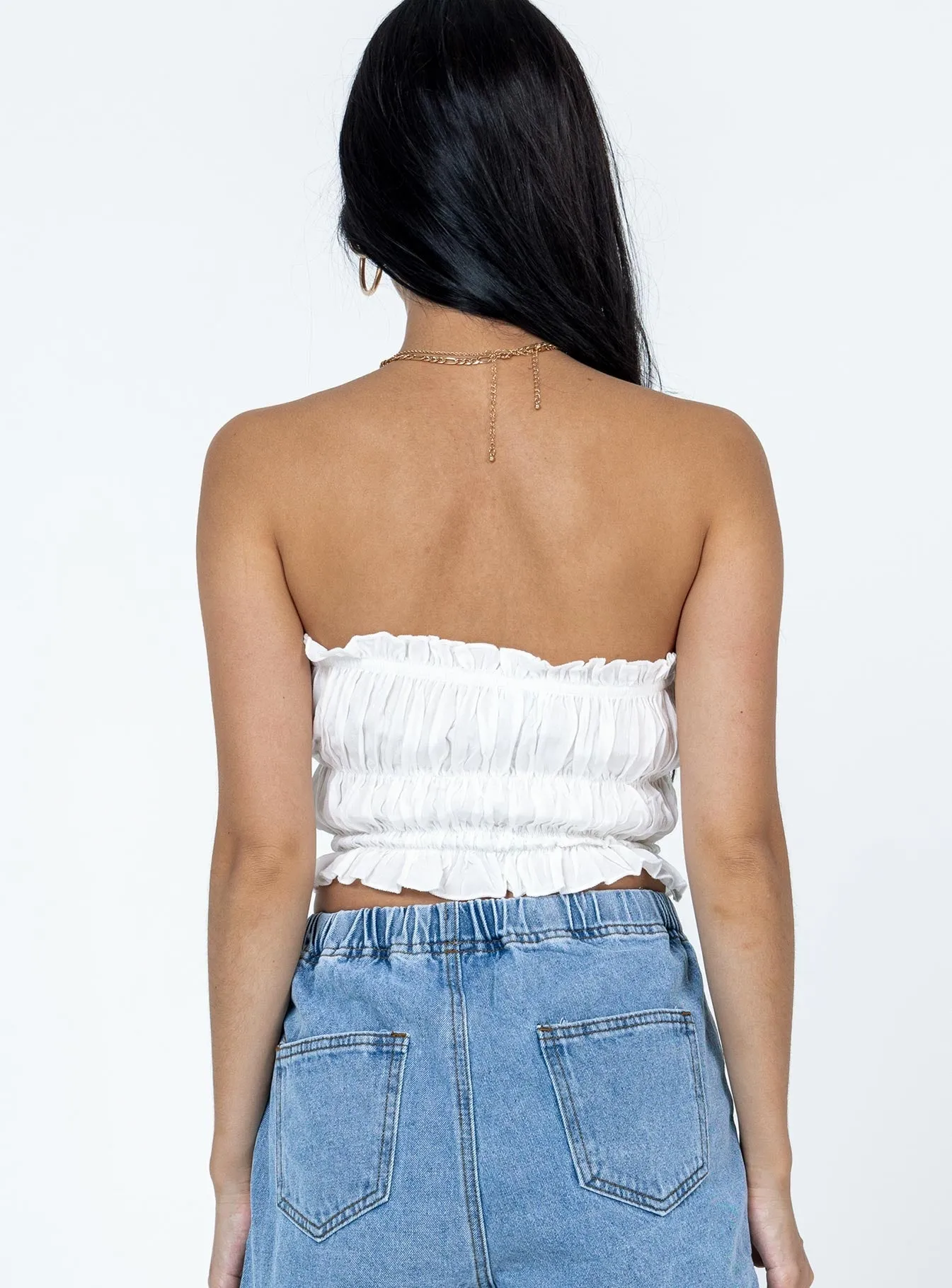 Janey Strapless Top White Glow In The Dark Accent Trim