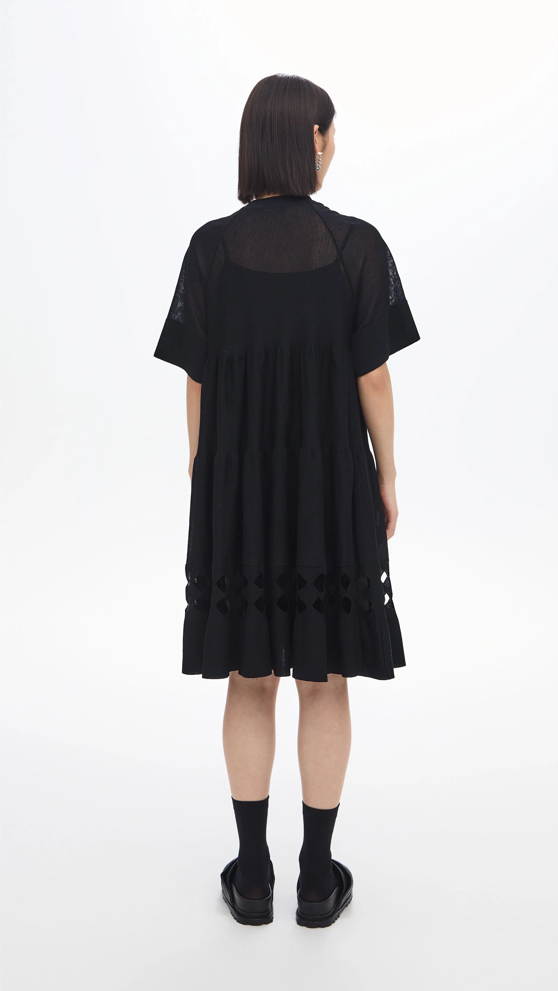 Stretchable Waistband Pottery Knit Dolly Dress