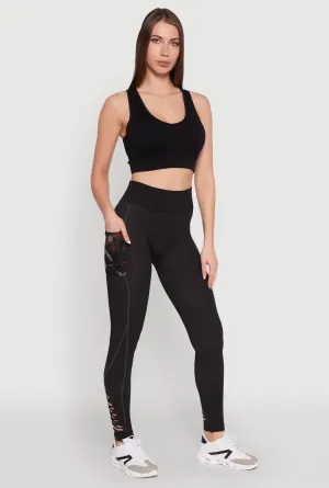Flattering Cut Trendy High Waisted Camo Pocket Laser Cut Leggings