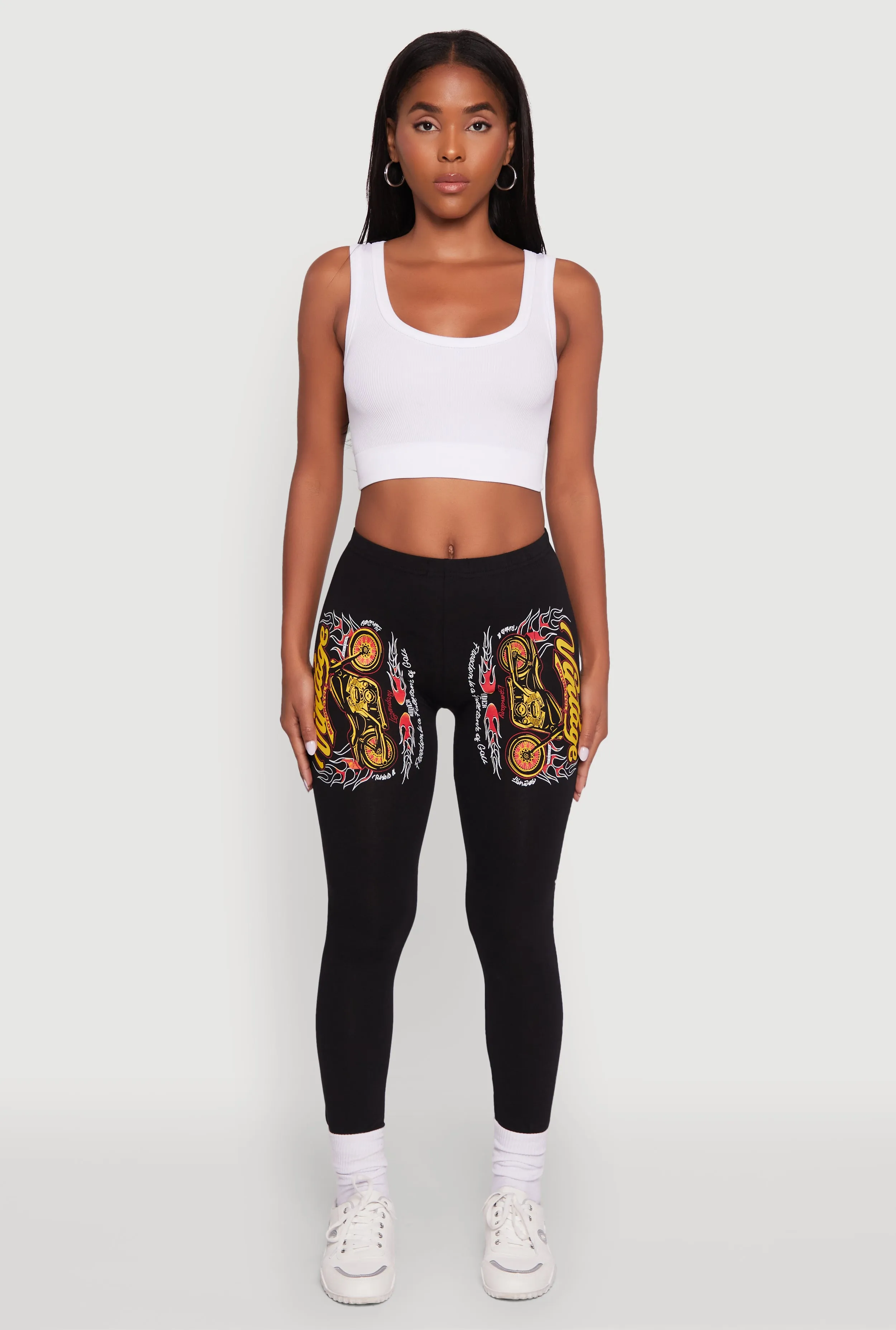 Vintage Motorcycle Graphic Leggings Premium Stretch Studio Practice Eco Friendly