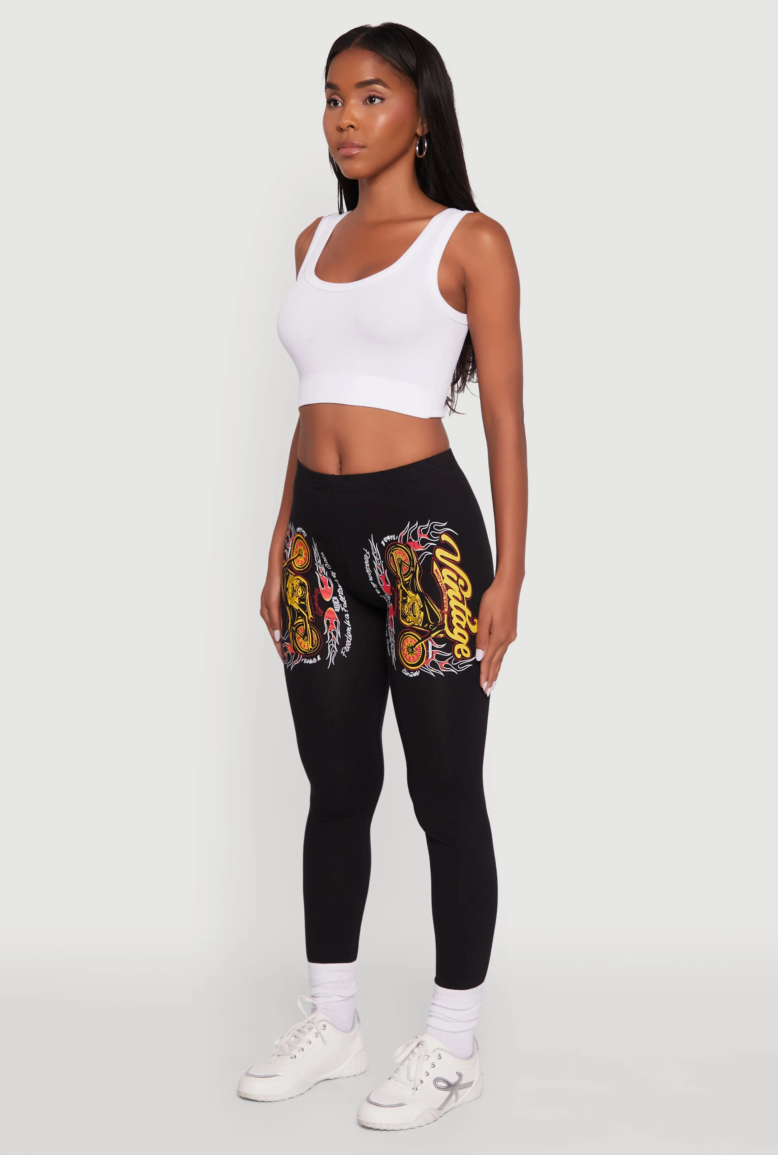 Vintage Motorcycle Graphic Leggings Breathable Fabric Maternity Wear Cool Days