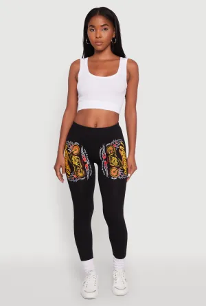 Stretch Recovery Fabric Lightweight Material Pilates Session Vintage Motorcycle Graphic Leggings