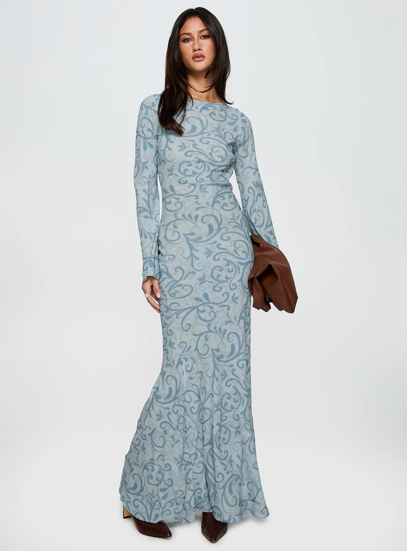 Miss Your Touch Backless Maxi Dress Blue Multi The dress??s versatile design allows you to wear it for work, weekend outings, or evening events