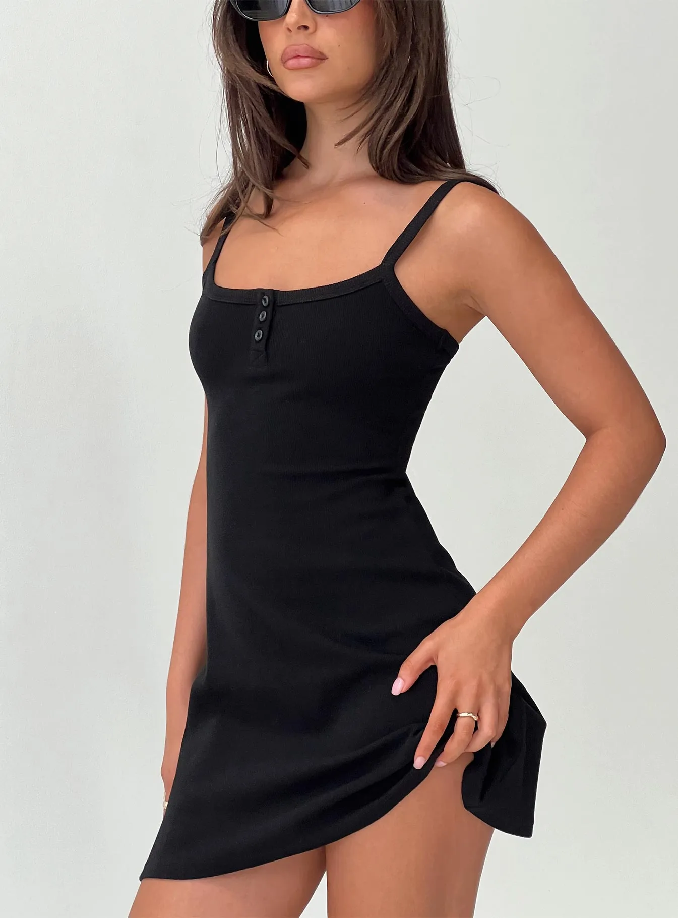 Bohemian Look Charming Vibe Baseline Rib Mini Dress Black
