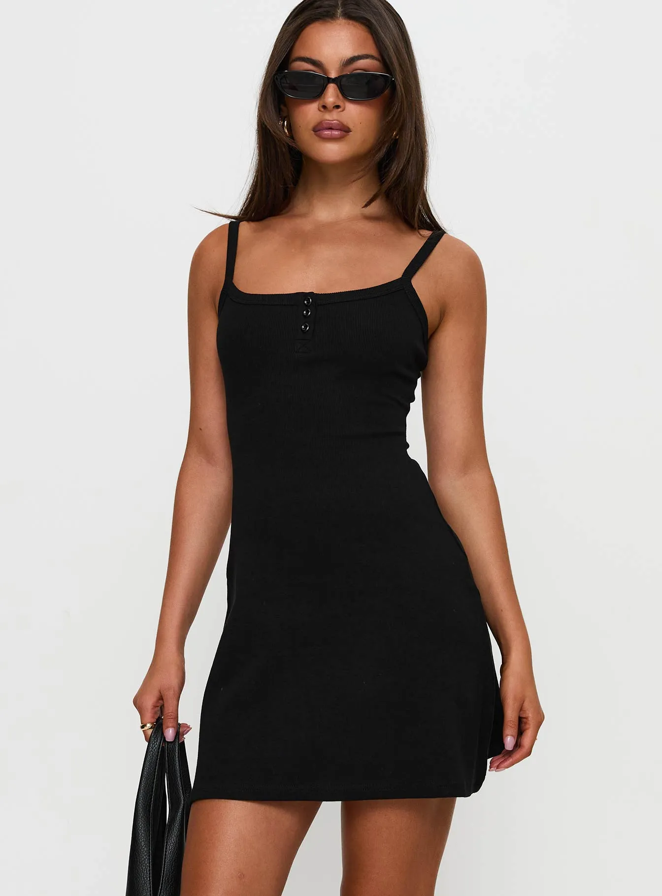 Baseline Rib Mini Dress Black Modern and sleek mini Modest Coverage Cut