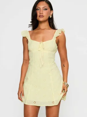 Sunbather Mini Dress Yellow Glam Power Layered Ruffle Accent
