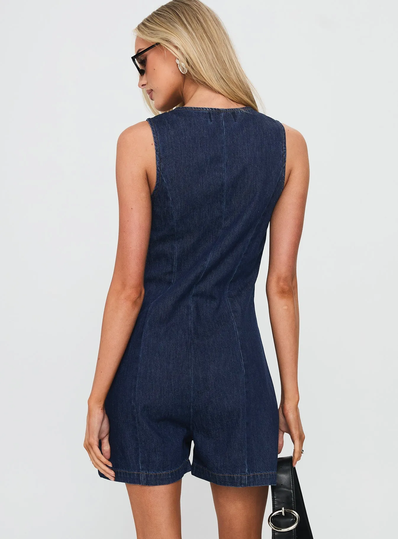 Neon Mood Arcore Button Up Denim Playsuit Dark Wash