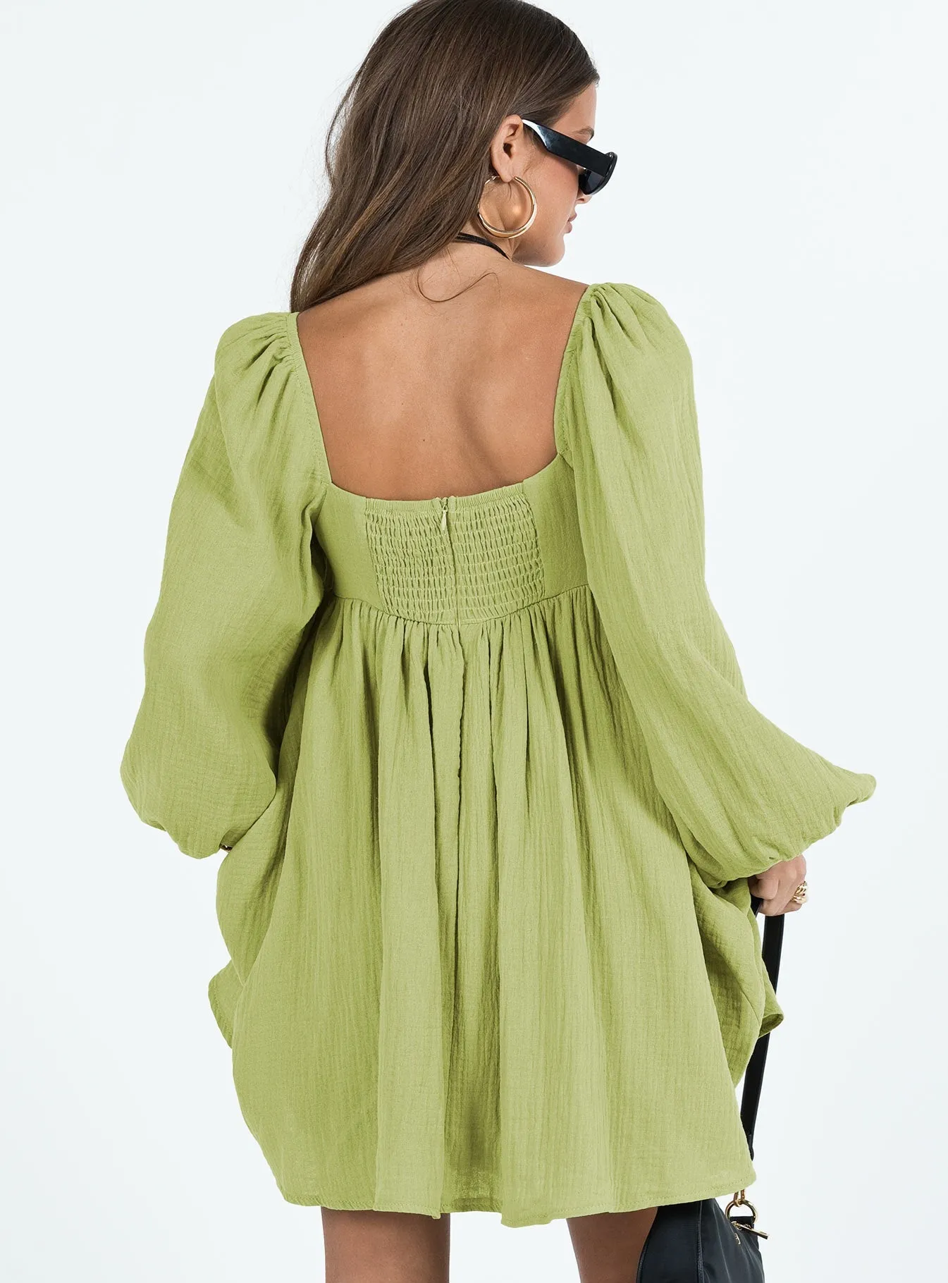 Lorna Long Sleeve Mini Dress Sage Lightweight Material Urban Glow
