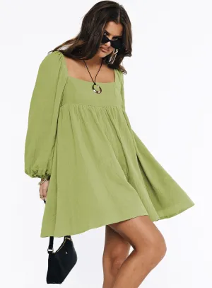 Invisible Zipper Closure Lorna Long Sleeve Mini Dress Sage