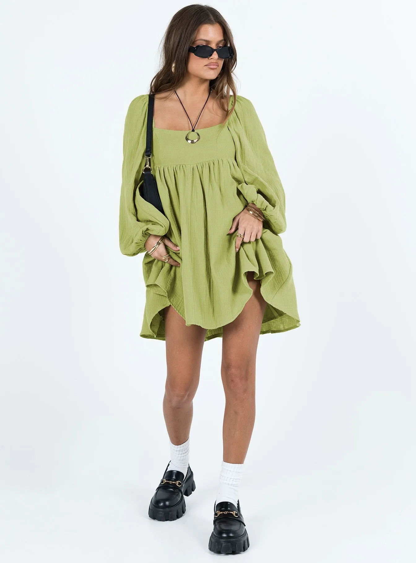 Urban Beat Comfortable summer outing dress Lorna Long Sleeve Mini Dress Sage
