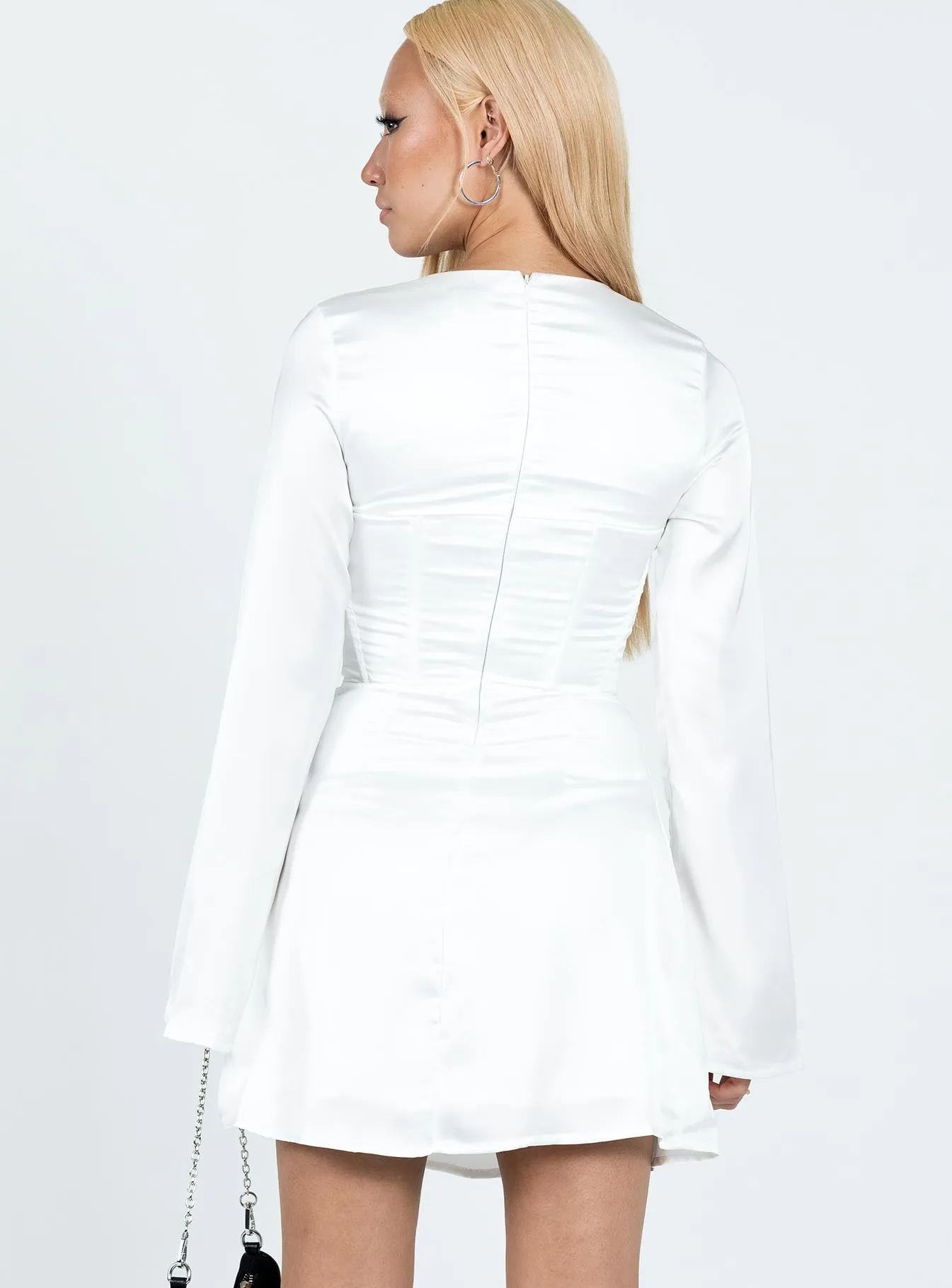 Gael Long Sleeve Mini Dress White Comfortable Style