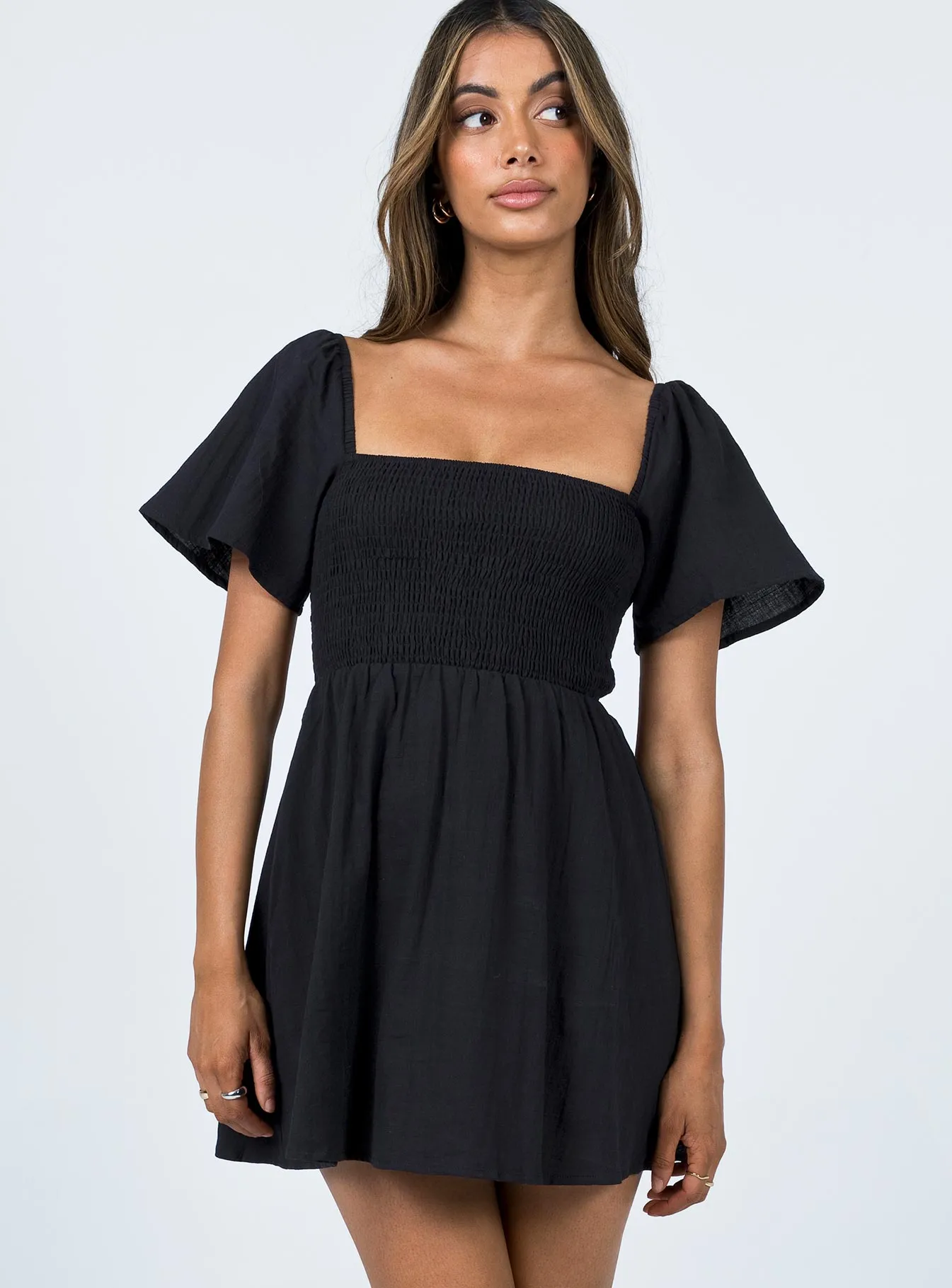 Summer Nights Mini Dress Black Petite Wide Range Motion Pop Glow