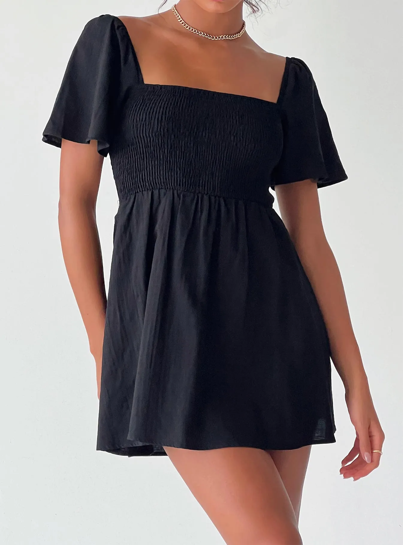Summer Nights Mini Dress Black Petite Shine Rush party mode