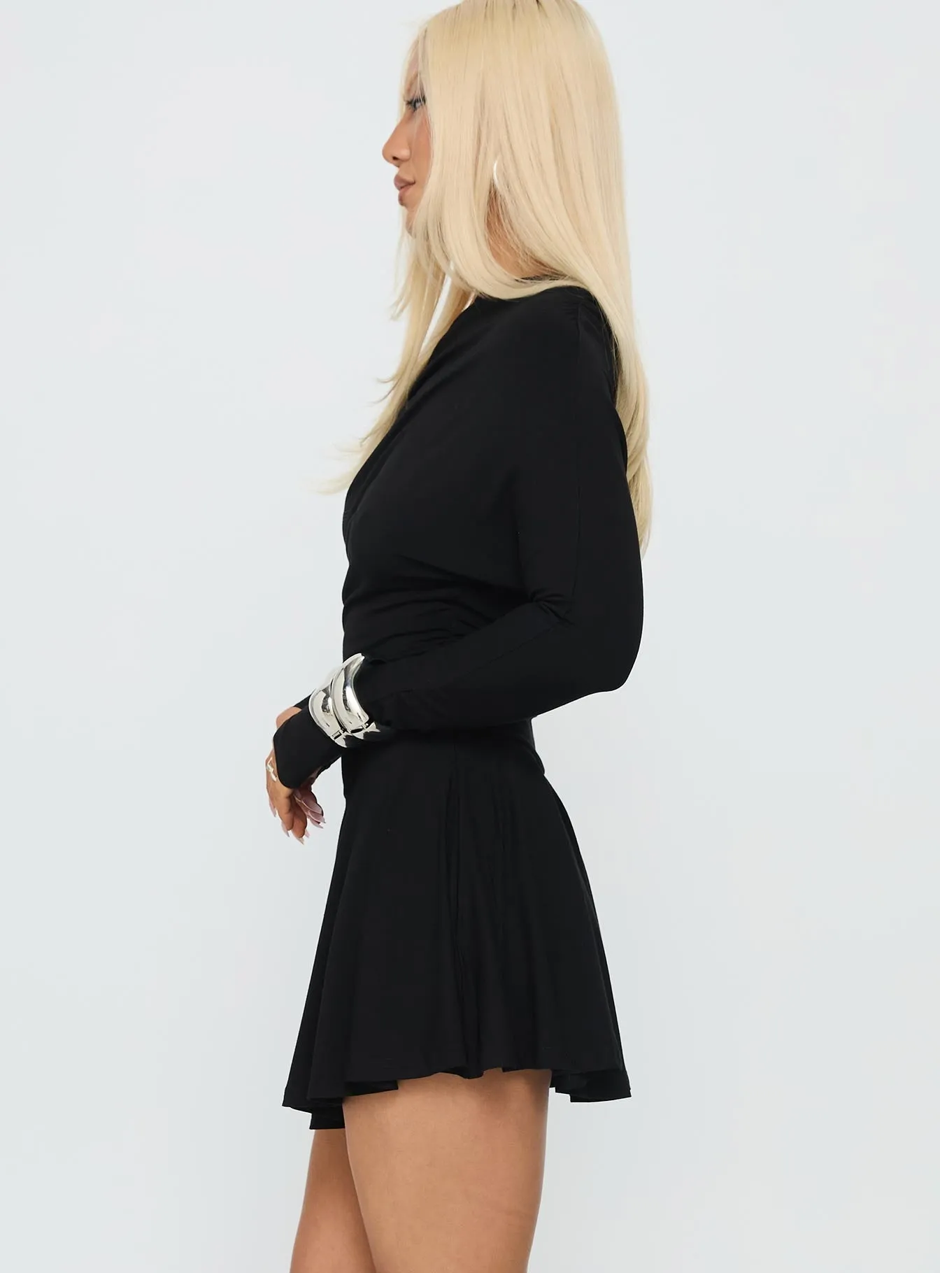 Eco Friendly Material City Look Keilana One Shoulder Long Sleeve Mini Dress Black