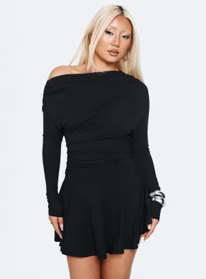 Bar Chic Smart Casual Style Keilana One Shoulder Long Sleeve Mini Dress Black