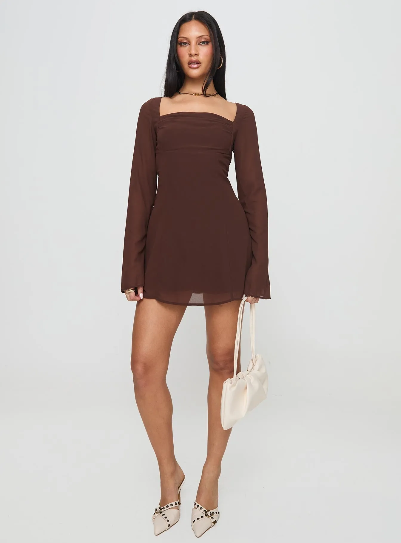 Timeless Design Valentin Long Sleeve Mini Dress Chocolate