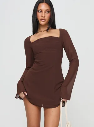Valentin Long Sleeve Mini Dress Chocolate Smooth inner lining Travel Light