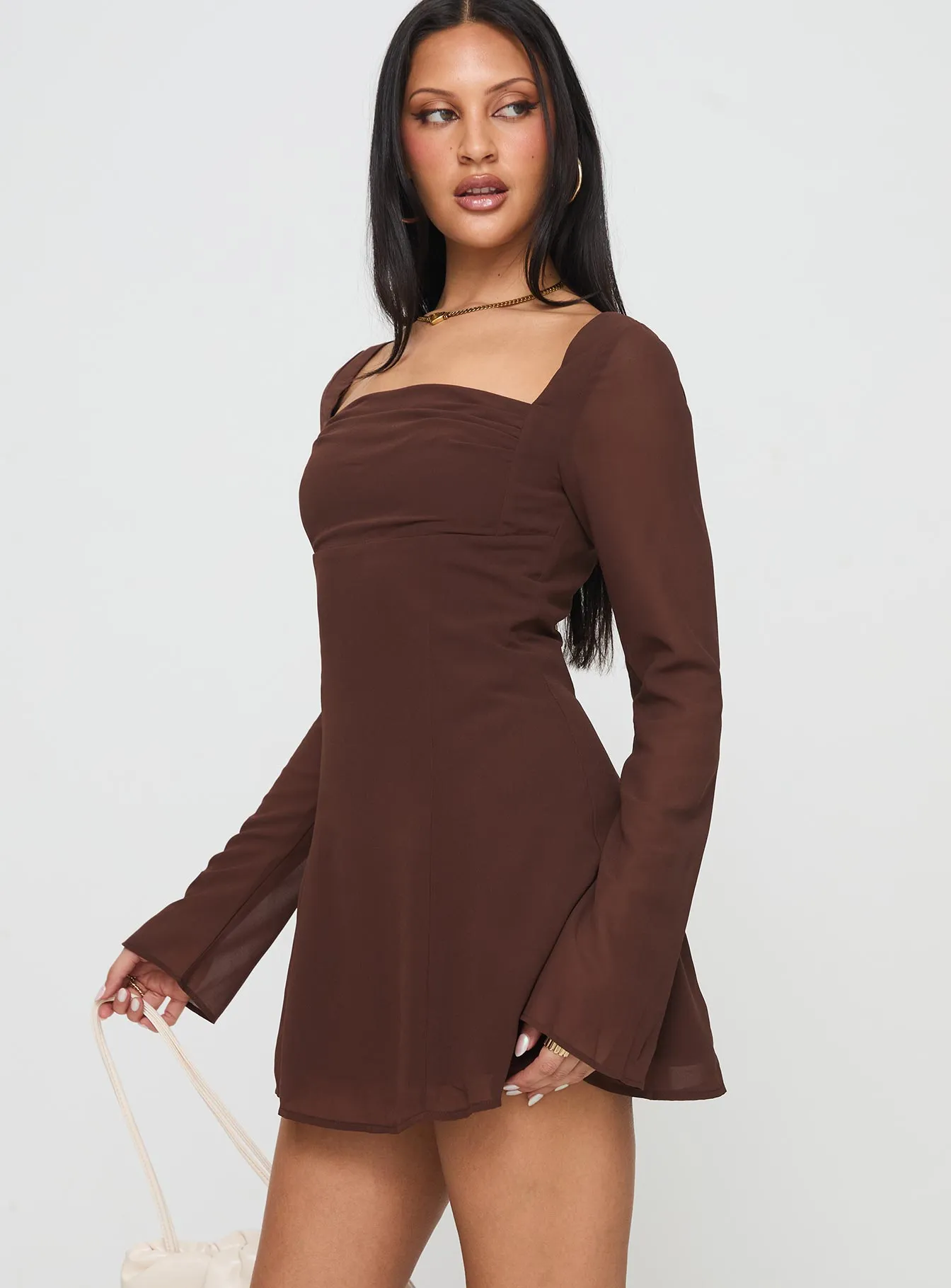Light Pop Valentin Long Sleeve Mini Dress Chocolate