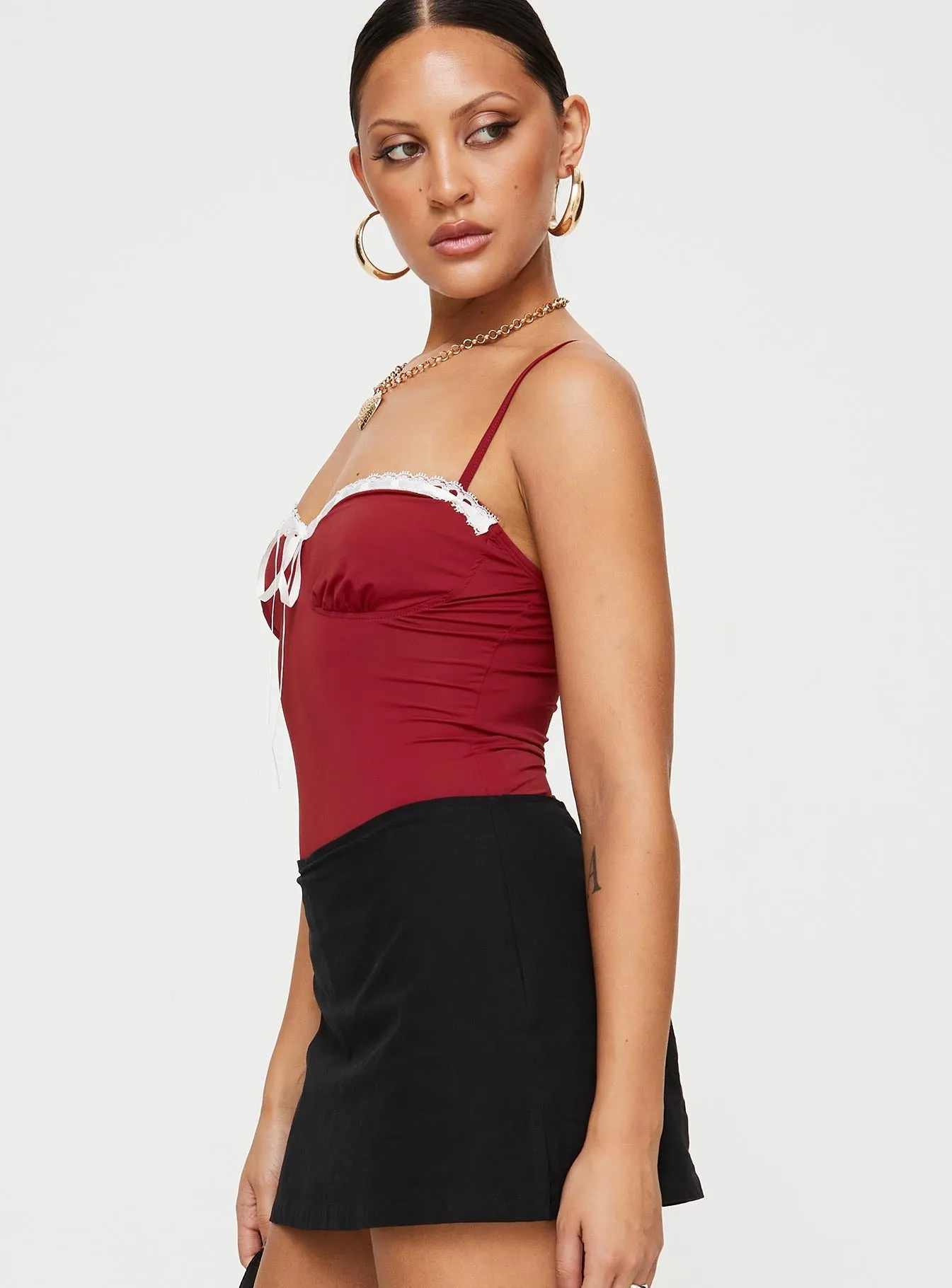 Damsel Bodysuit Burgundy Beach Retro Stretch Couple